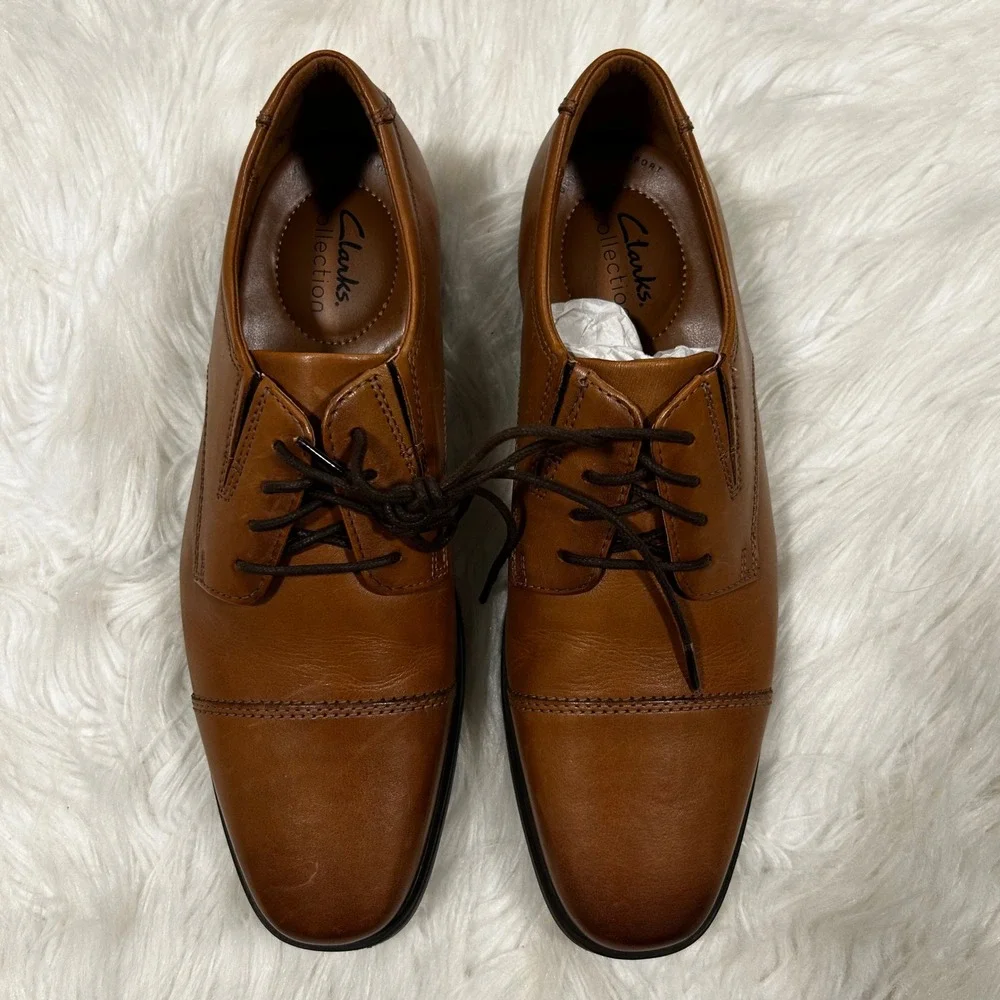 Clarks Whiddon Cap Mens Tan Leather Oxford Dress Shoes Size 9 Wide 261300968080